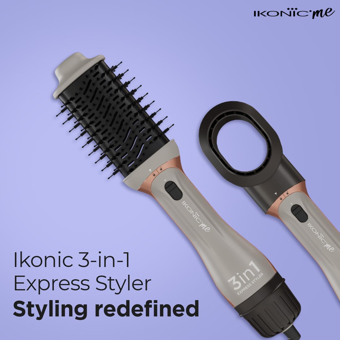  Ikonic 3 in 1 Express Styler Grey, Professional Volumizer Blow Dryer 1200W Hot Air Brush 