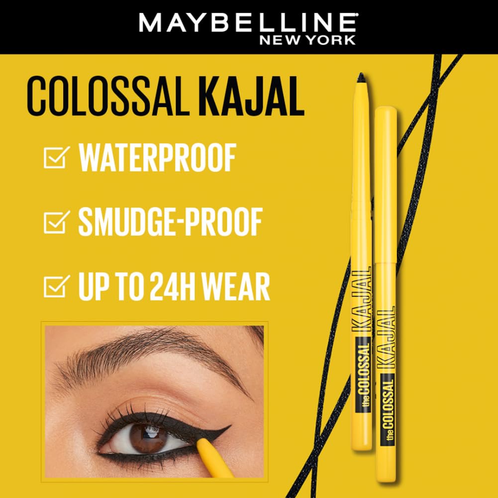  Maybelline New York Pencil Eyeliner & Kajal, Bold Eye Looks, Long-Lasting, Colossal Bold Liner & Colossal Kajal, Combo Pack