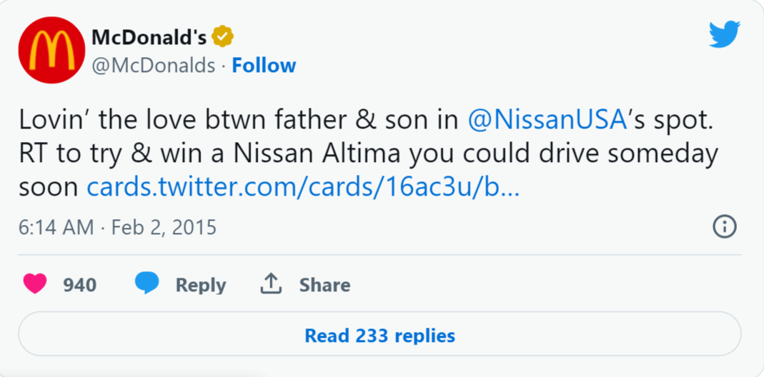 McDonalds Super bowl Campaign: Tweet